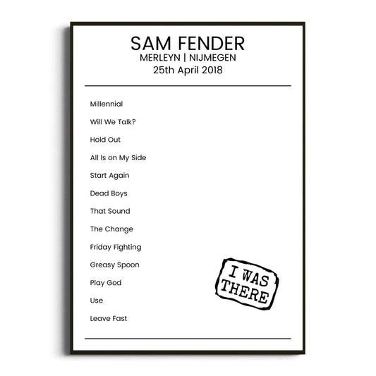 Sam Fender Nijmegen 25 April 2018 Setlist Poster