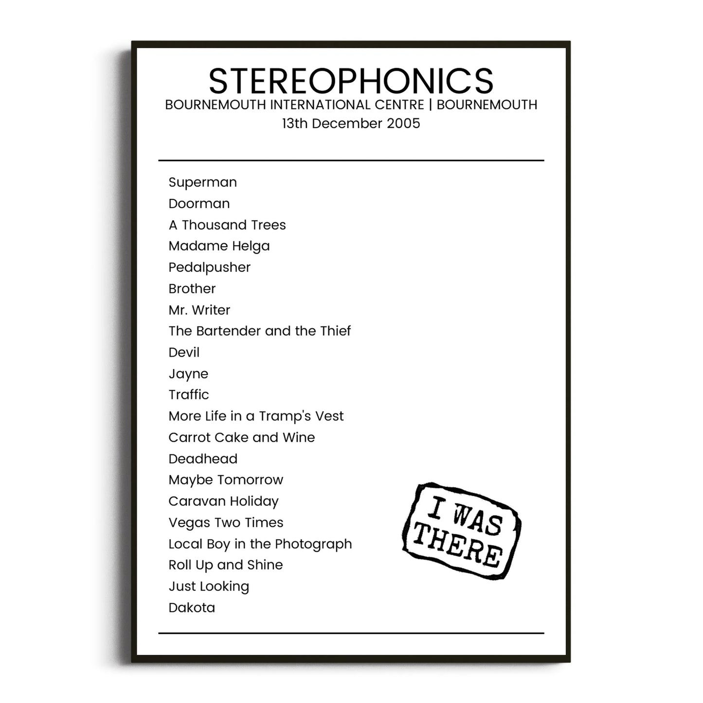 Stereophonics Bournemouth 13 December 2005 Setlist Poster