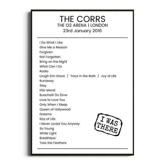 The Corrs London 23 January 2016 Setlist Poster