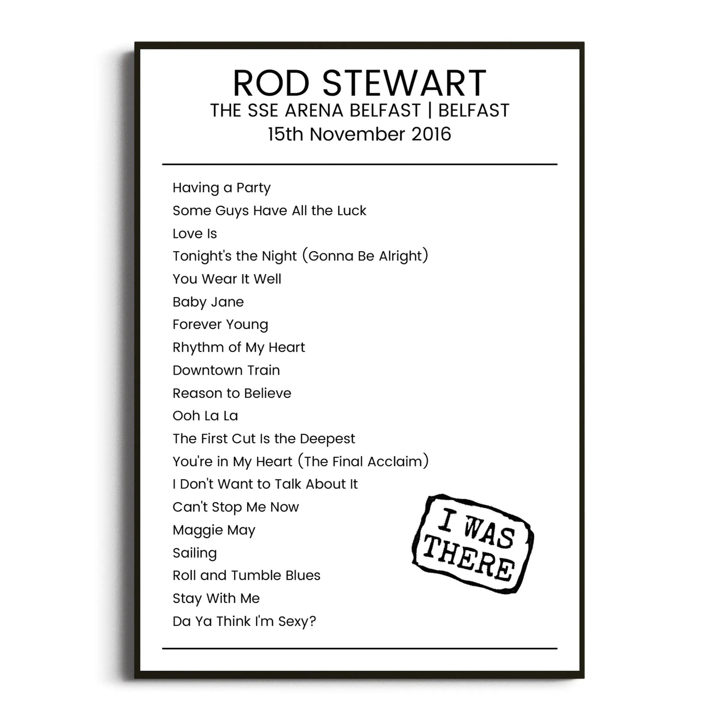 Rod Stewart Belfast 15 November 2016 Setlist Poster