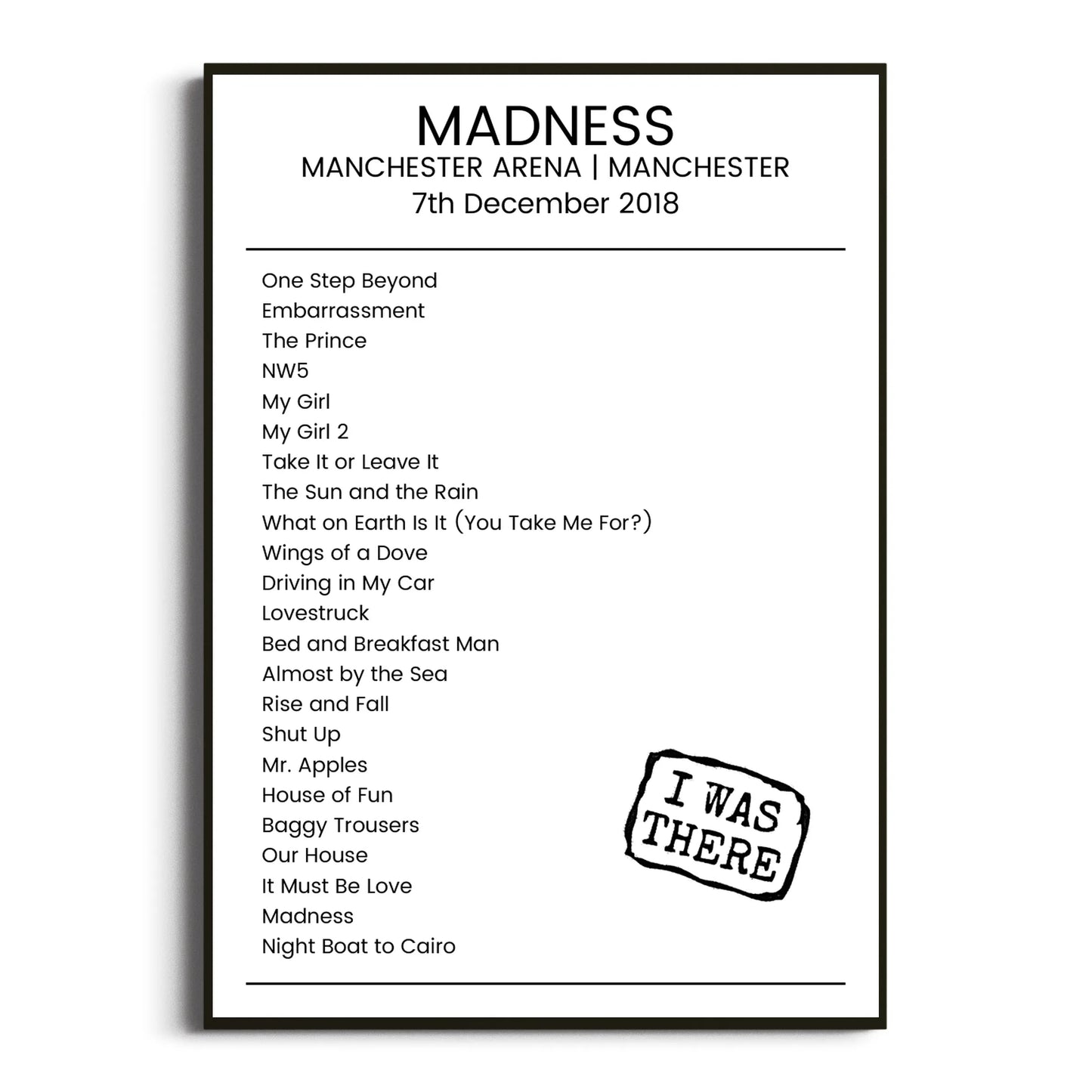 Madness Manchester 07 December 2018 Setlist Poster