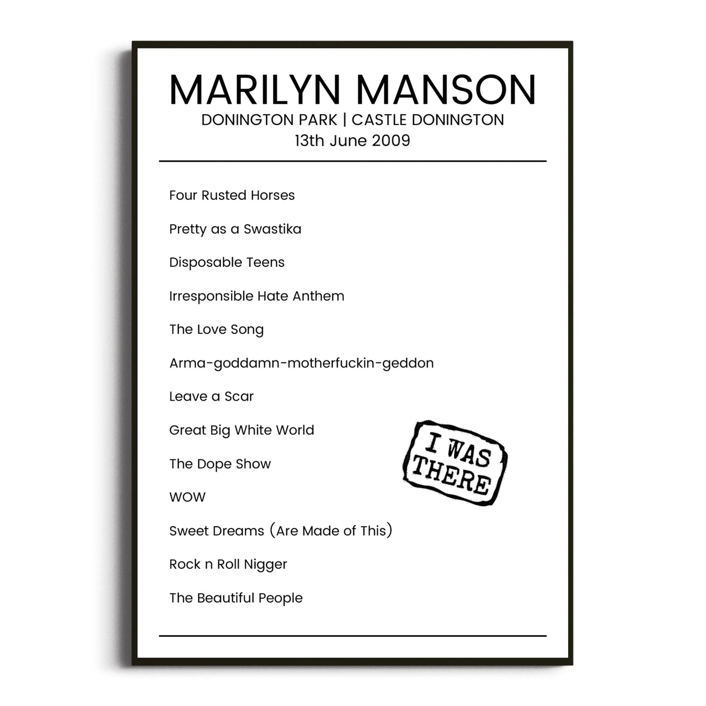 Marilyn Manson Castle Donington 13 June 2009 Setlist Poster