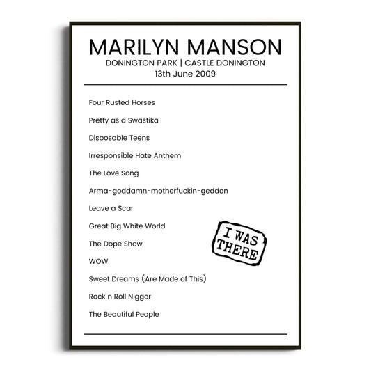 Marilyn Manson Castle Donington 13 June 2009 Setlist Poster