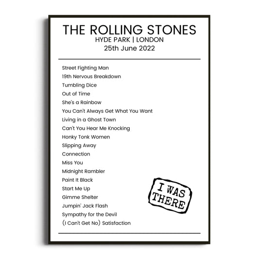 The Rolling Stones London 25 June 2022 Setlist Poster