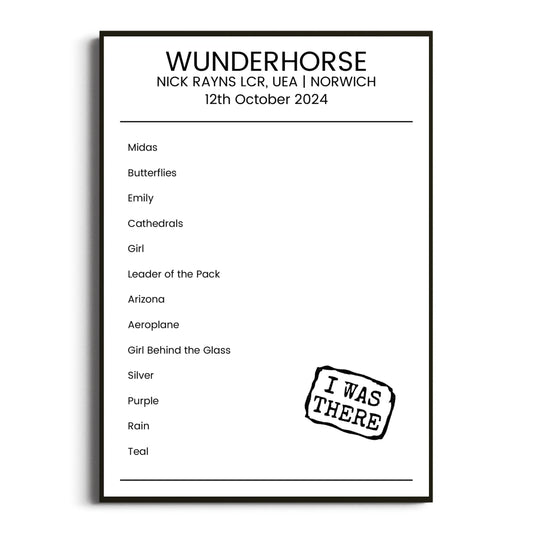 Wunderhorse Norwich 12 October 2024 Setlist Poster