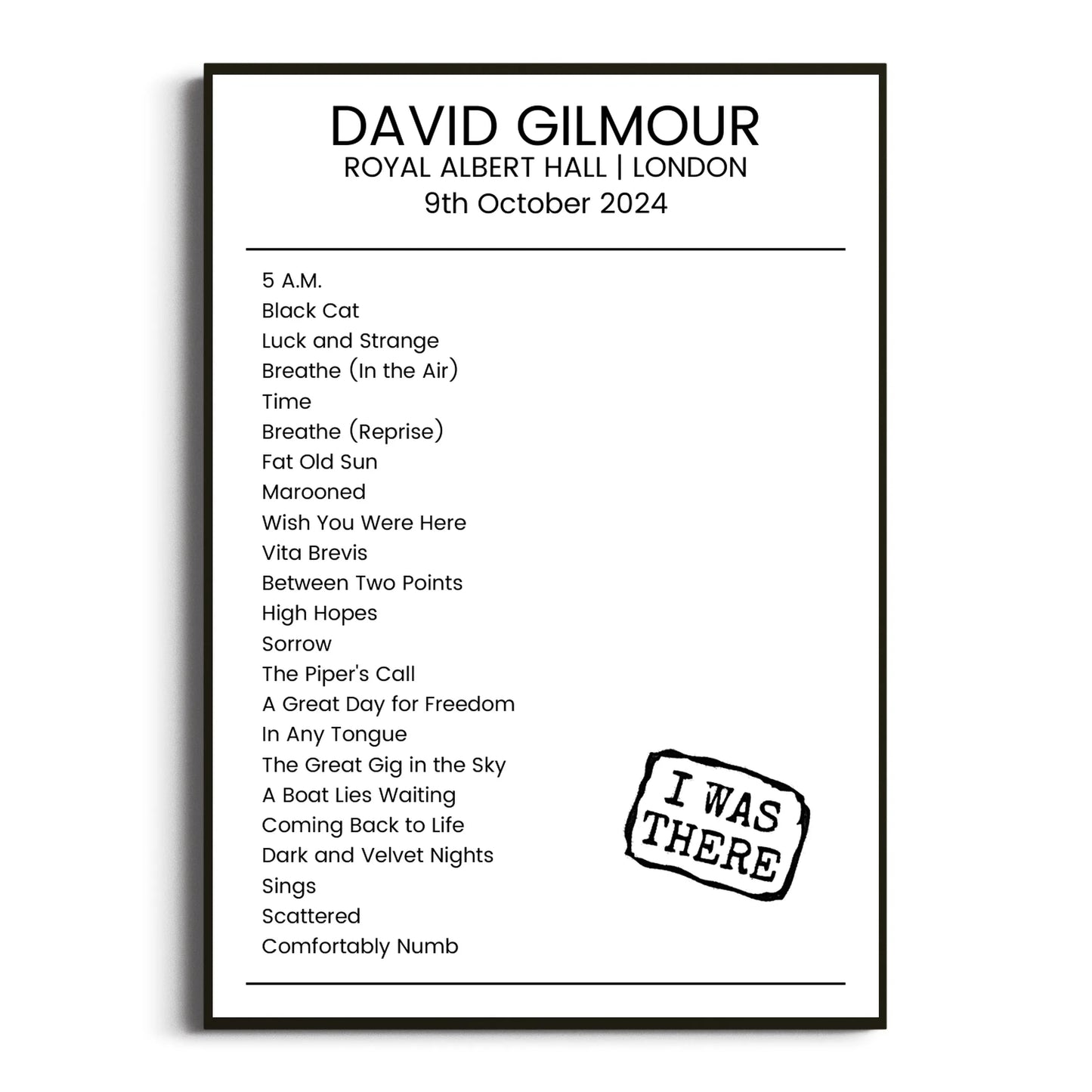 David Gilmour London 09 October 2024 Setlist Poster