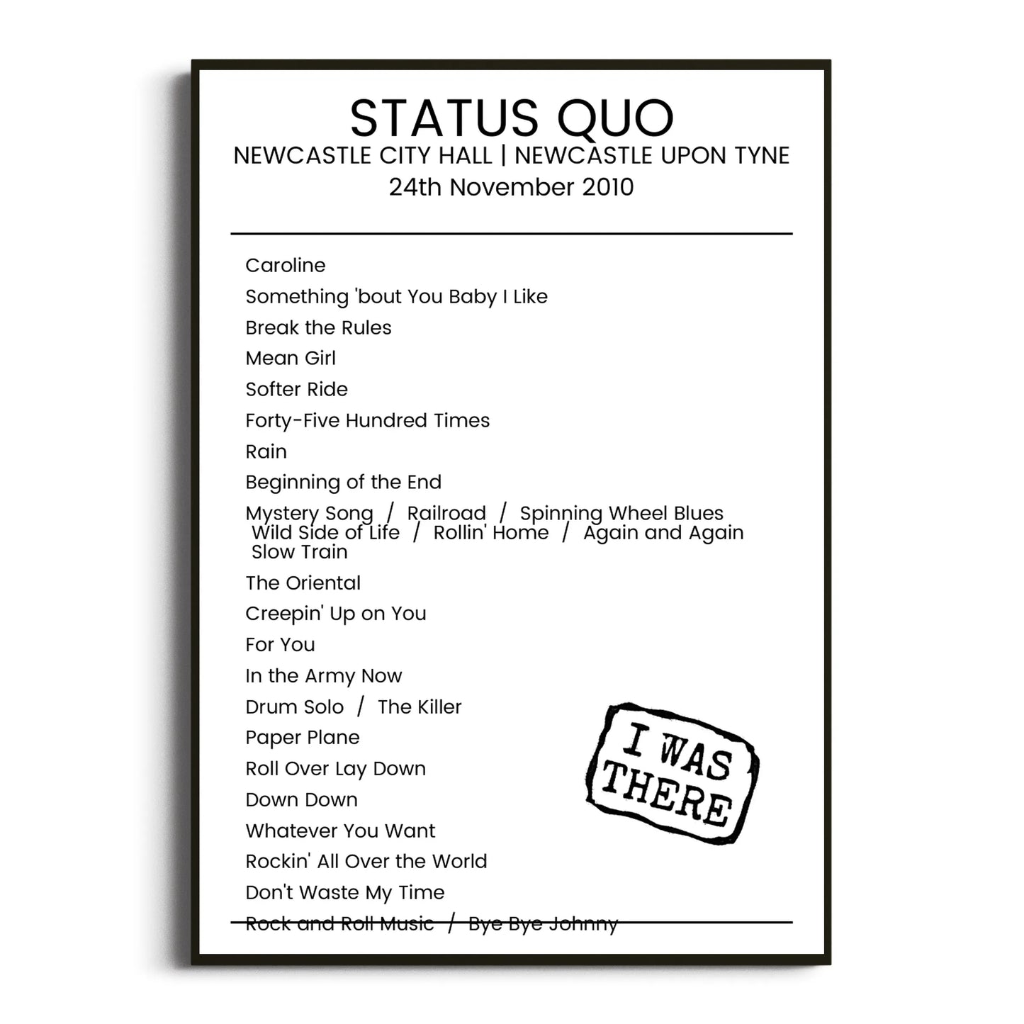 Status Quo Newcastle upon Tyne 24 November 2010 Setlist Poster