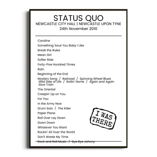 Status Quo Newcastle upon Tyne 24 November 2010 Setlist Poster