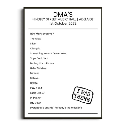 DMA’s Adelaide 01 October 2023 Setlist Poster