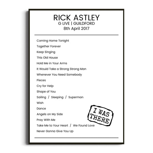 Rick Astley Guildford 08 April 2017 Setlist Poster