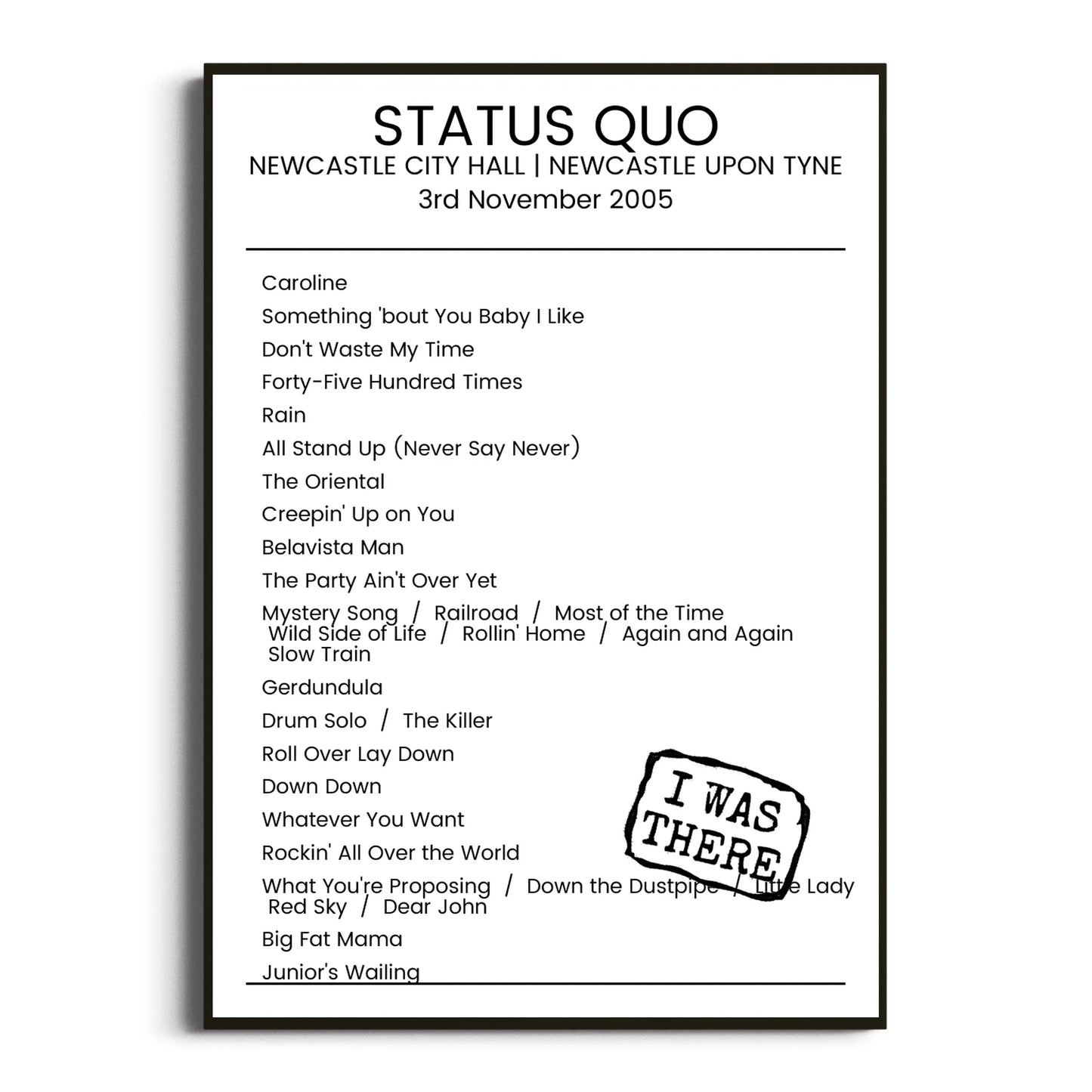 Status Quo Newcastle upon Tyne 03 November 2005 Setlist Poster