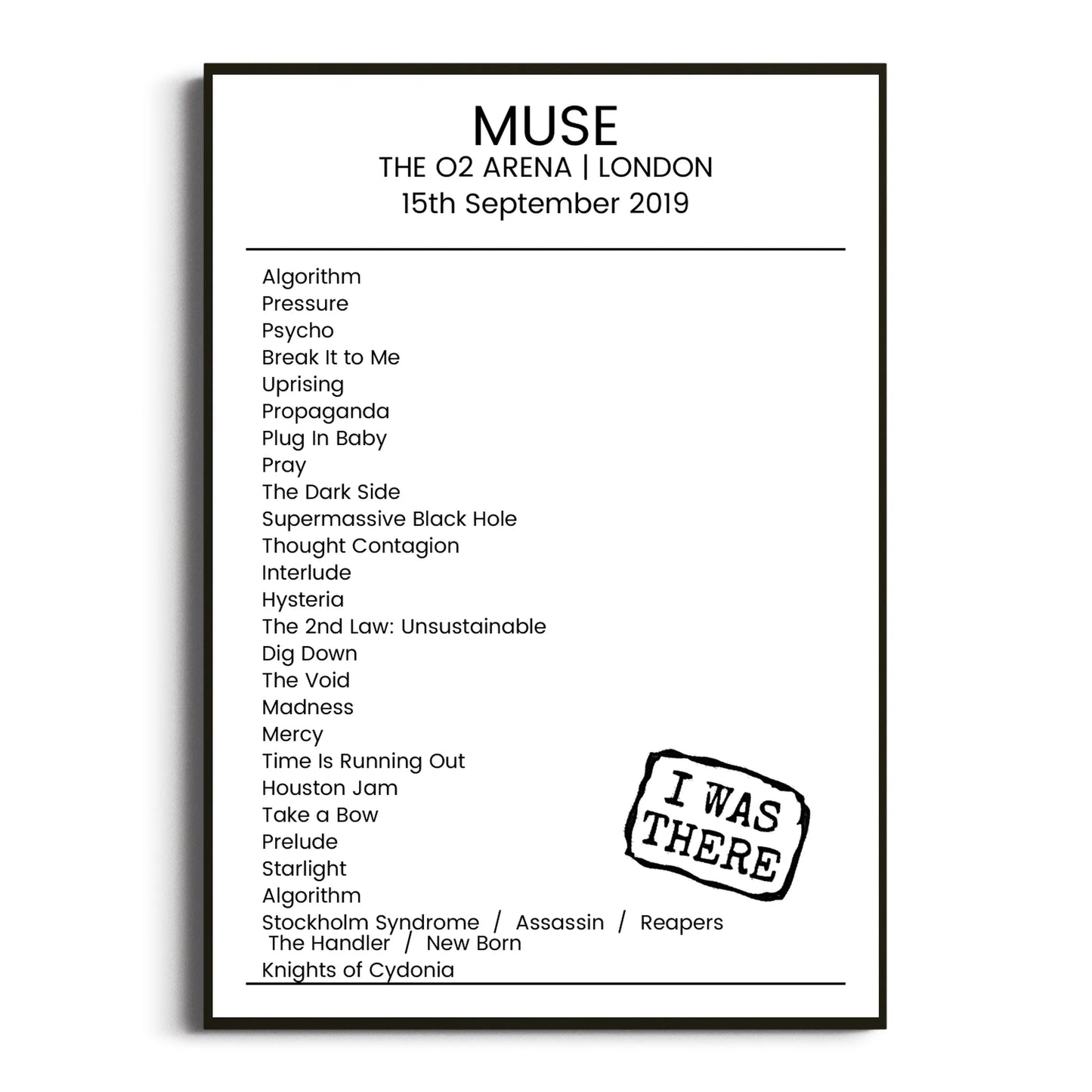 Muse London 15 September 2019 Setlist Poster