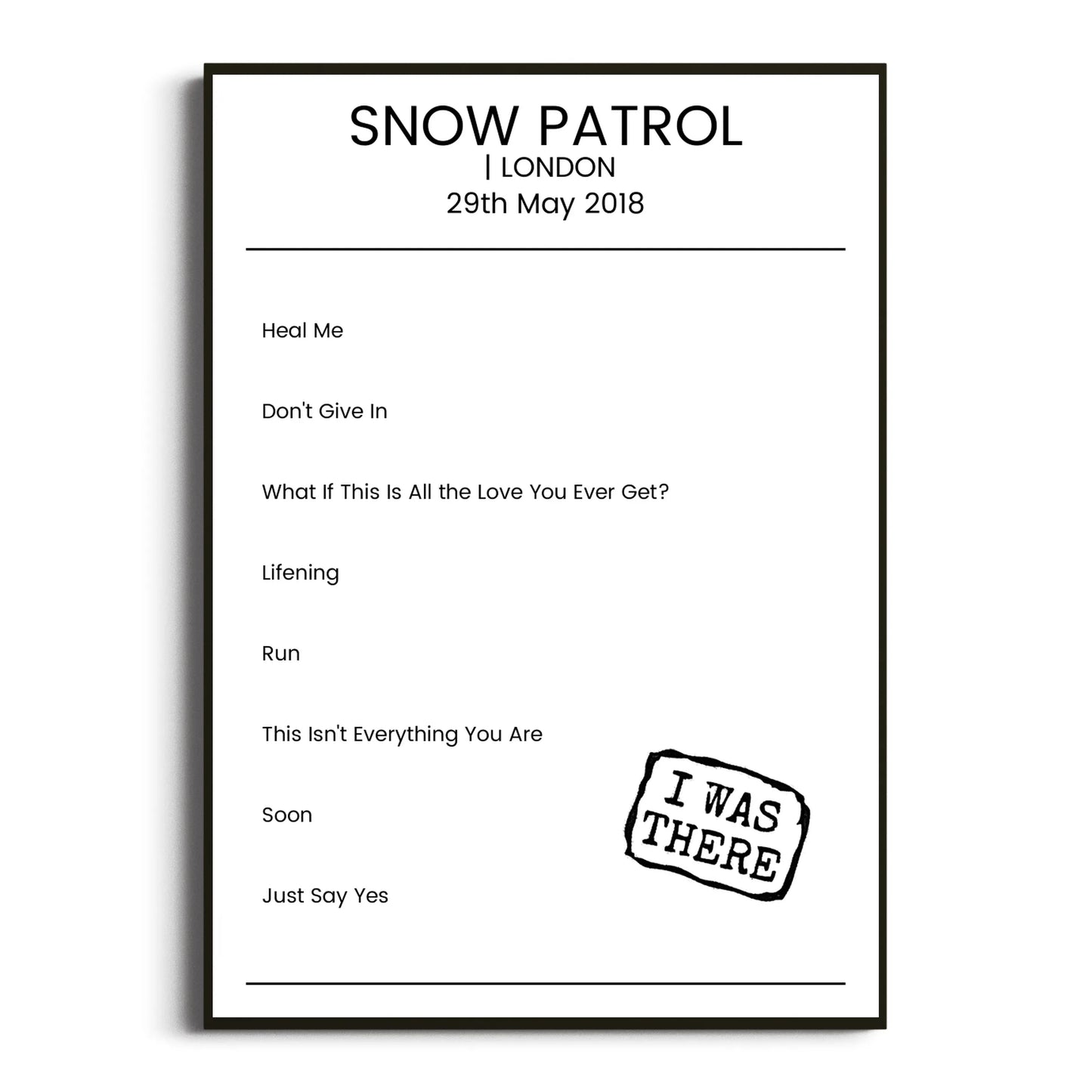 Snow Patrol London 29 May 2018 Setlist Poster