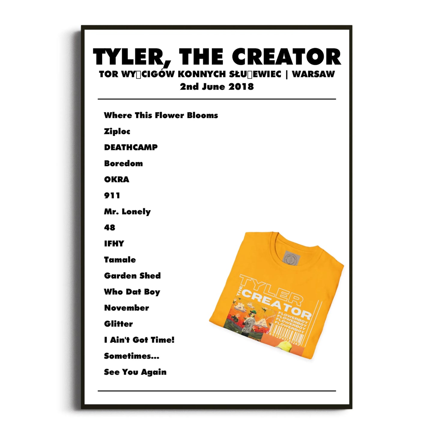 Tyler, The Creator Warsaw 02 June 2018 Setlist Poster