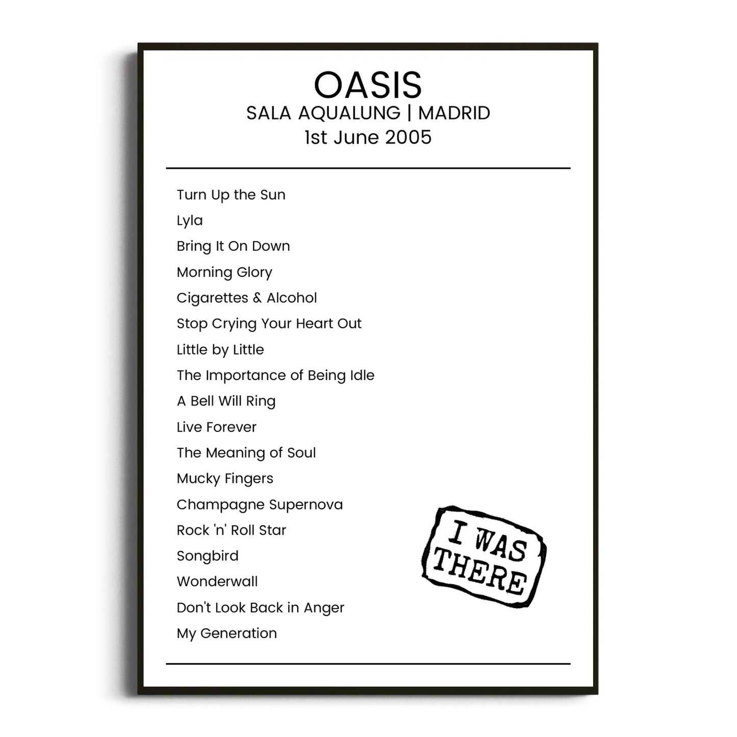 Oasis Madrid 01 June 2005 Setlist Poster