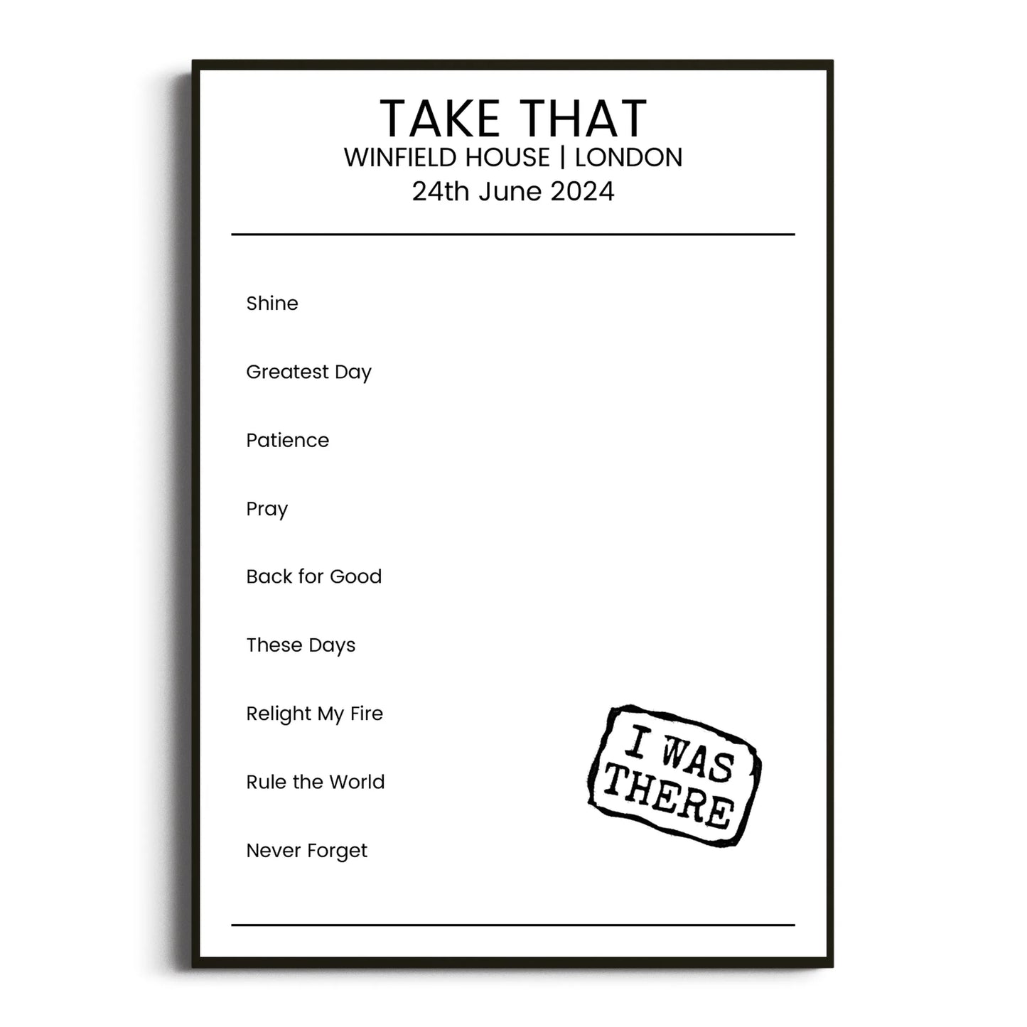 Take That London 24 June 2024 Setlist Poster