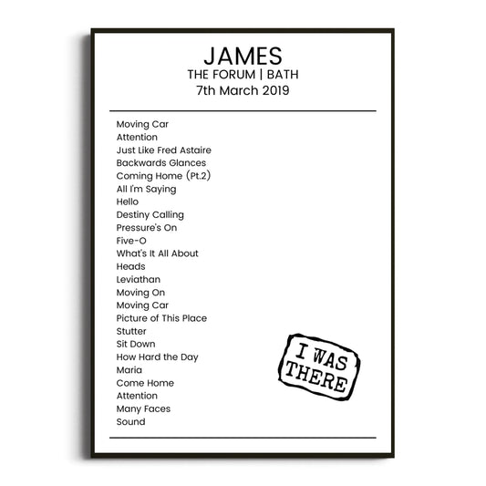 James Bath 07 March 2019 Setlist Poster