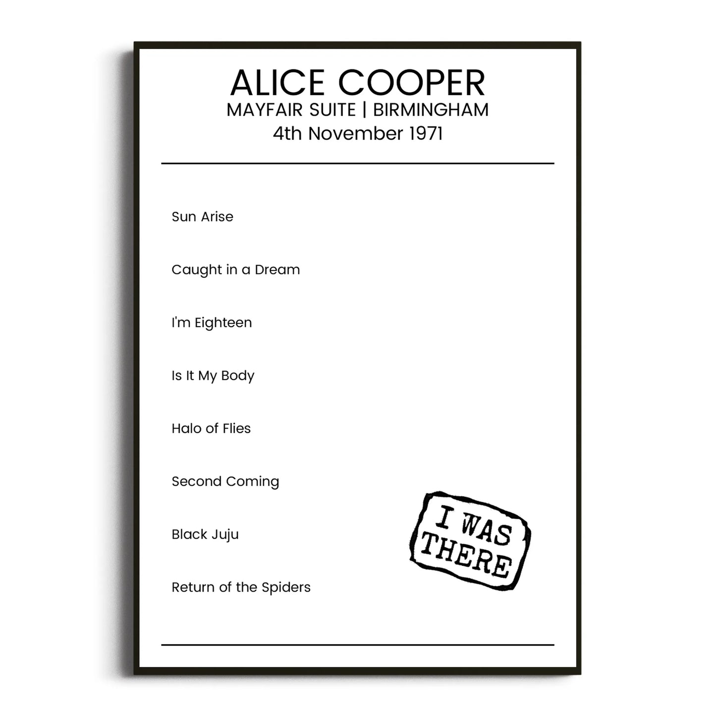 Alice Cooper Birmingham 04 November 1971 Setlist Poster