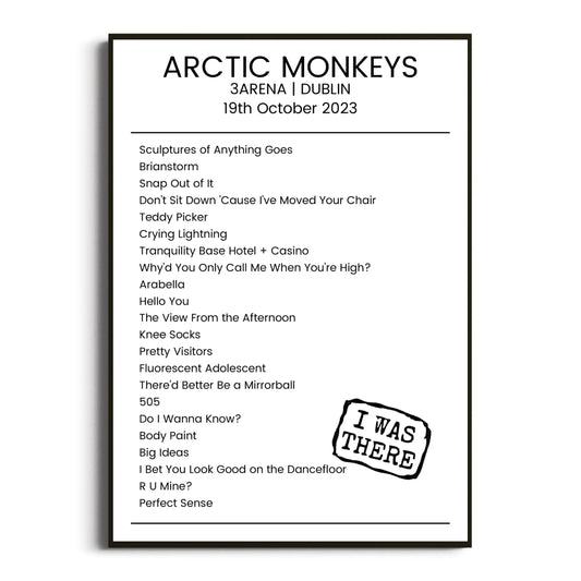 Arctic Monkeys Dublin 19 October 2023 Setlist Poster