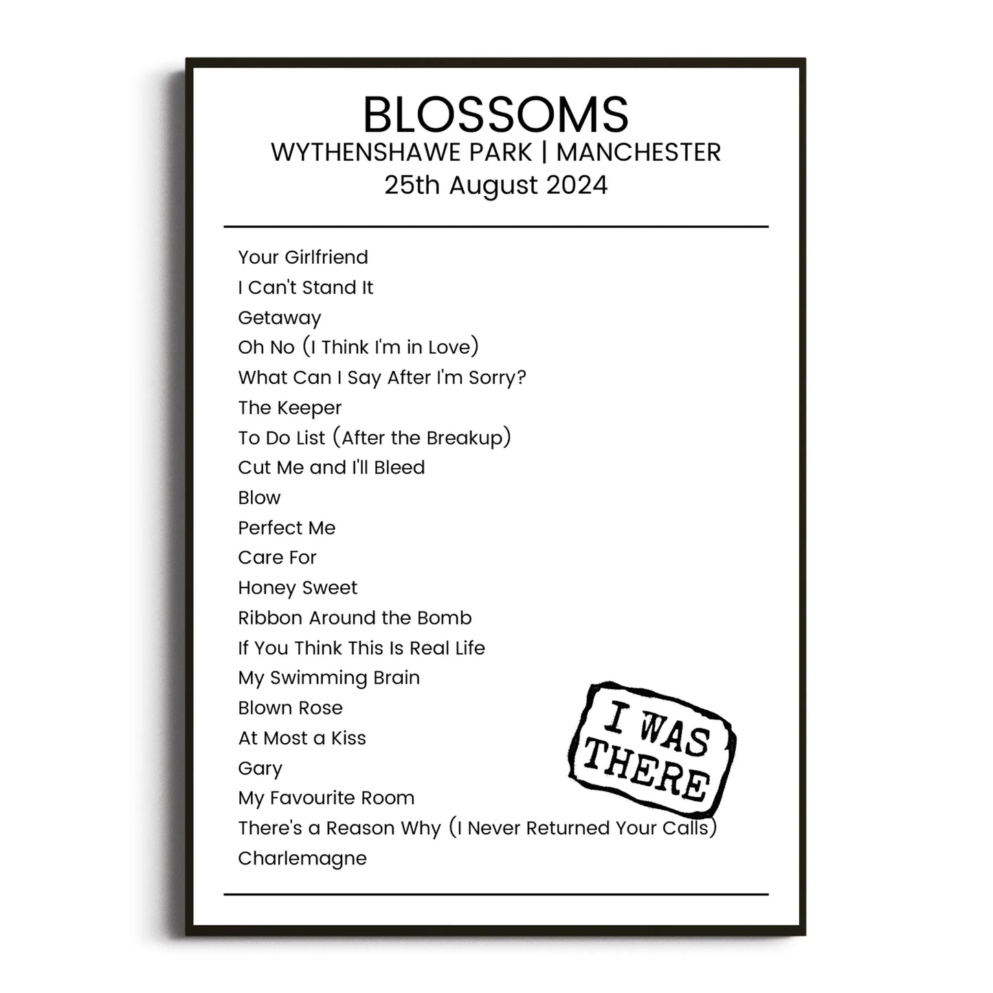 Blossoms Manchester 25 August 2024 Setlist Poster