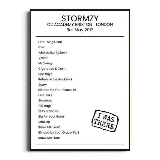 Stormzy London 03 May 2017 Setlist Poster