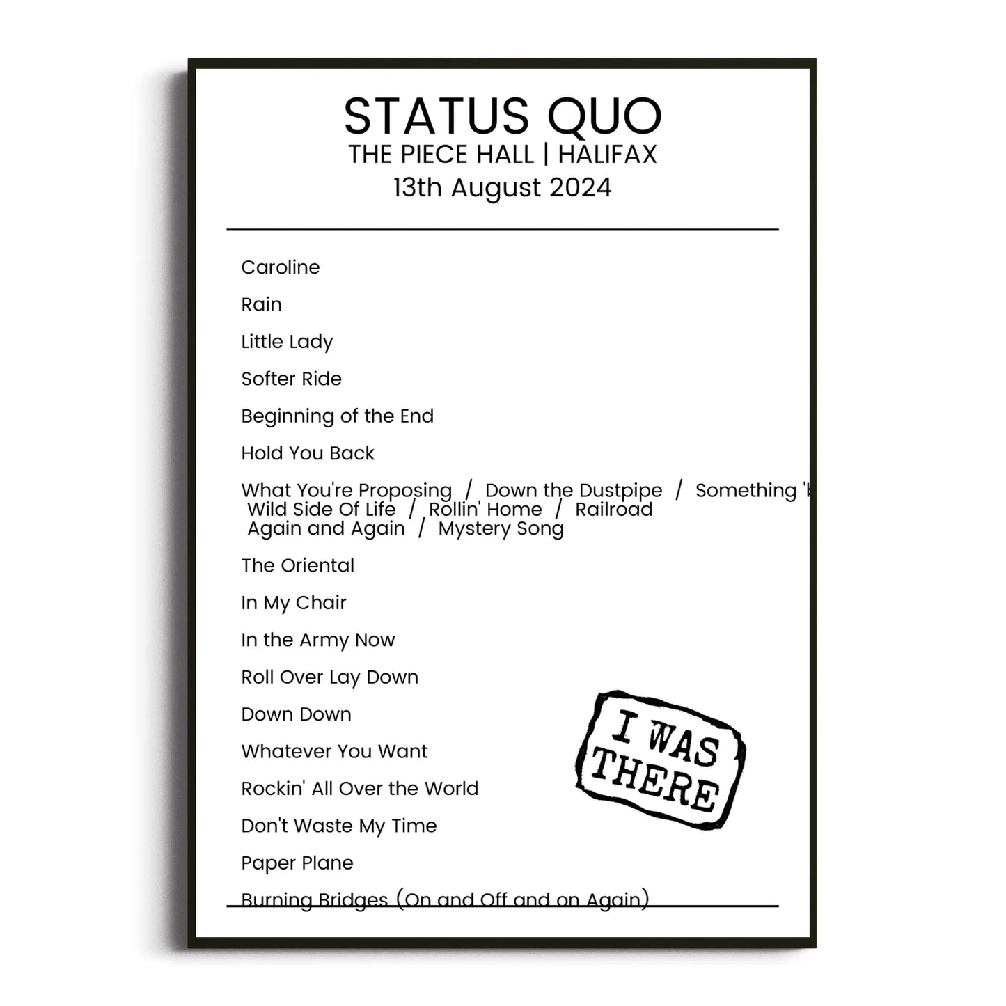 Status Quo Halifax 13 August 2024 Setlist Poster