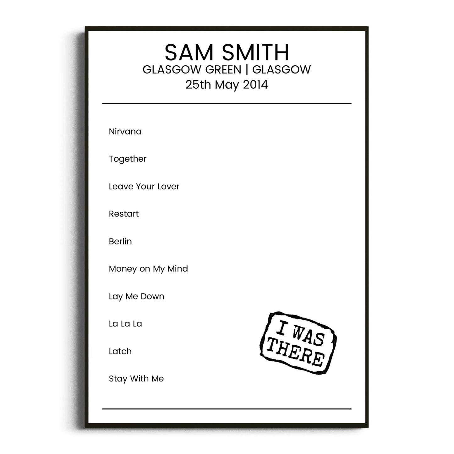 Sam Smith Glasgow 25 May 2014 Setlist Poster