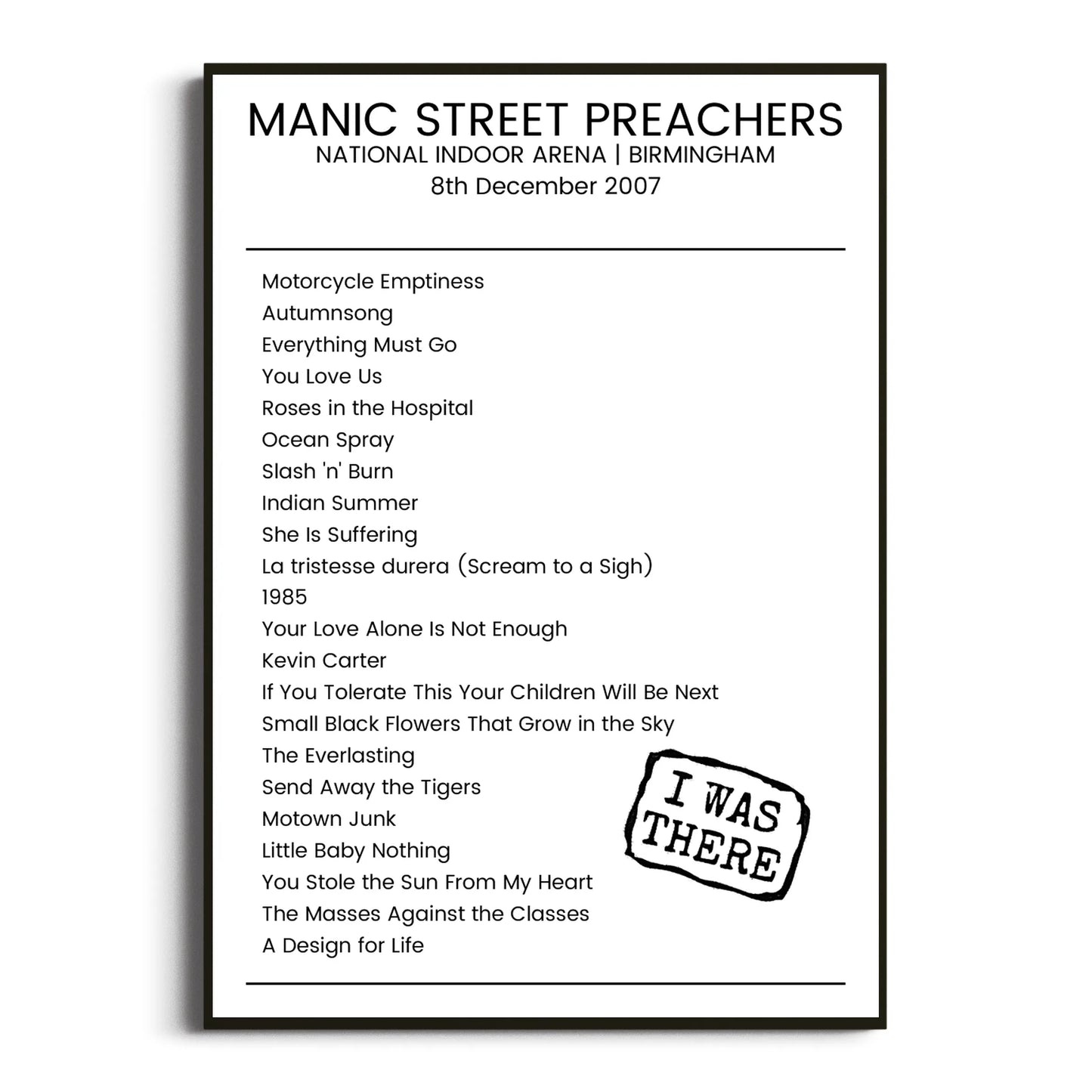 Manic Street Preachers Birmingham 08 December 2007 Setlist Poster