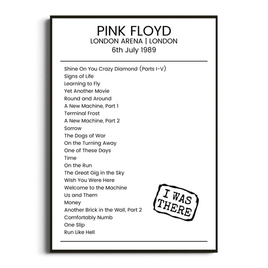 Pink Floyd London 06 July 1989 Setlist Poster