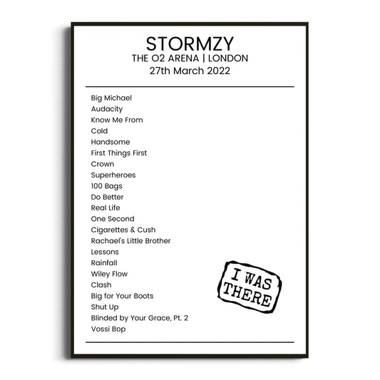 Stormzy London 27 March 2022 Setlist Poster