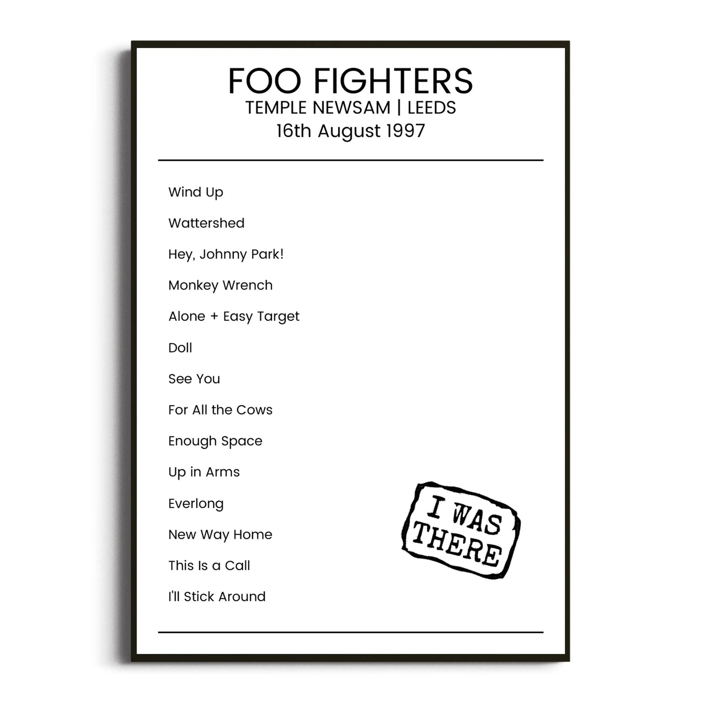 Foo Fighters Leeds 16 August 1997 Setlist Poster