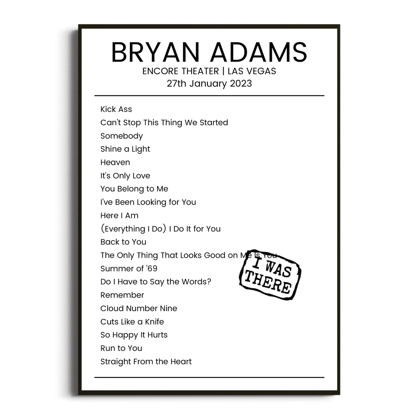 Bryan Adams Las Vegas 27 January 2023 Setlist Poster