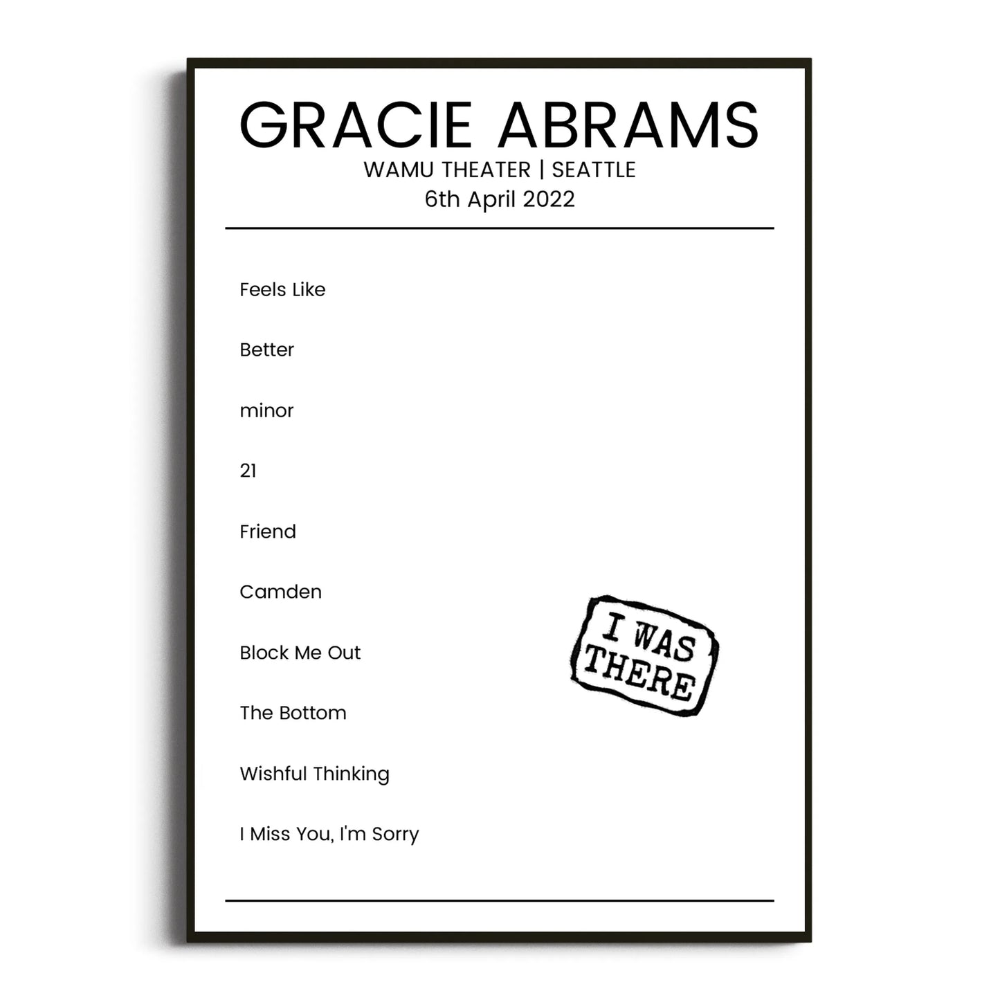 Gracie Abrams Seattle 06 April 2022 Setlist Poster