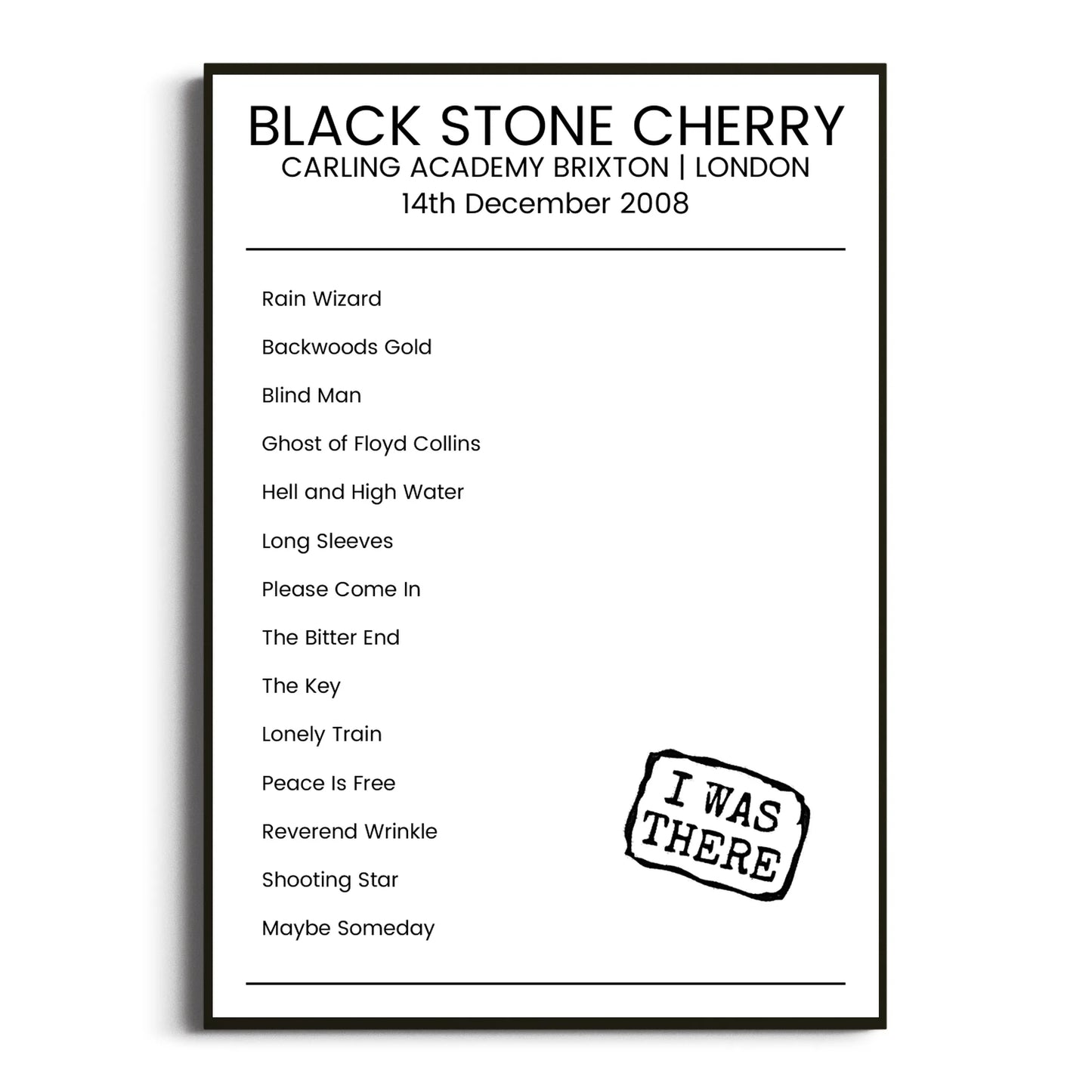 Black Stone Cherry London 14 December 2008 Setlist Poster