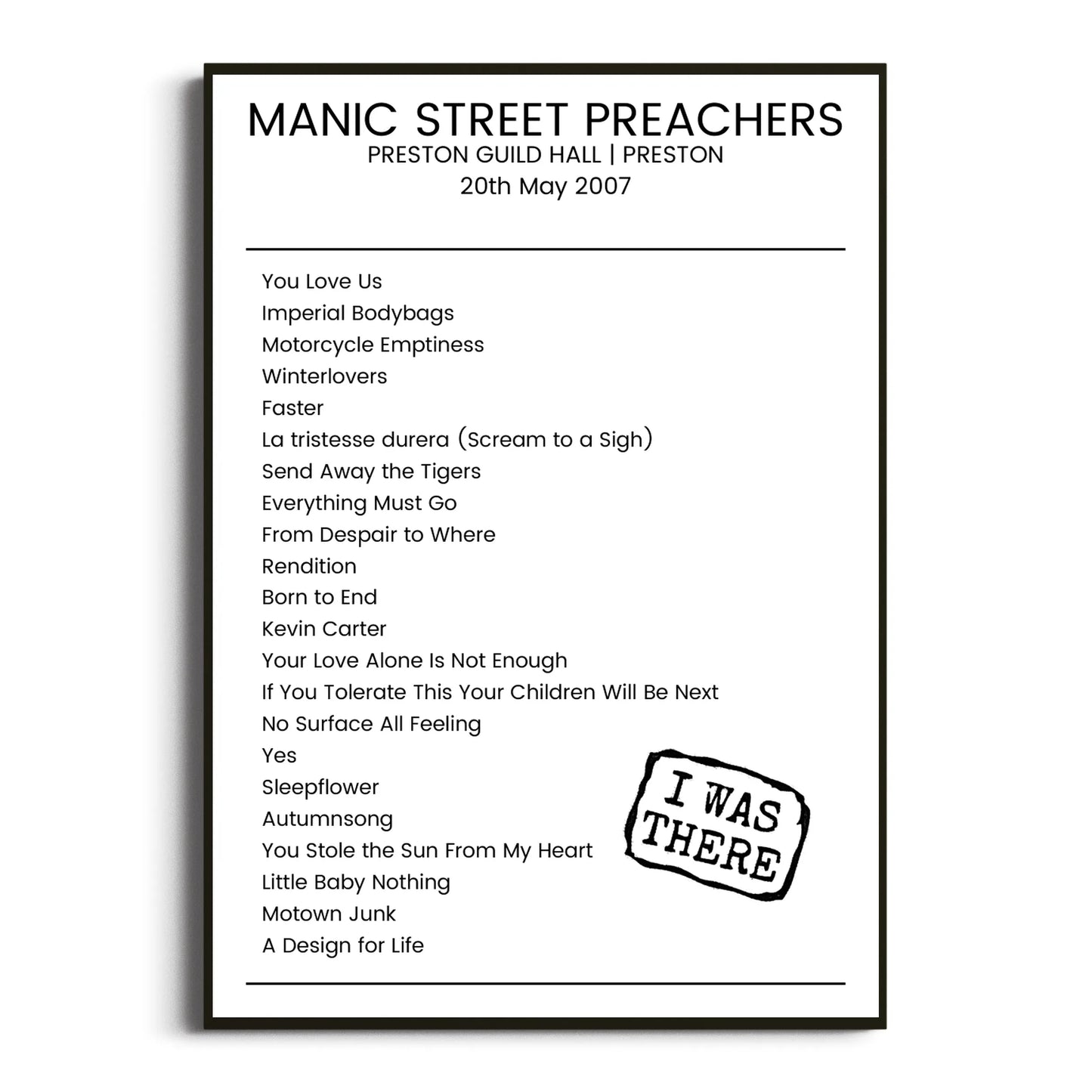 Manic Street Preachers Preston 20 May 2007 Setlist Poster