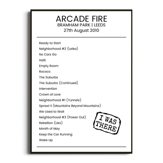 Arcade Fire Leeds 27 August 2010 Setlist Poster