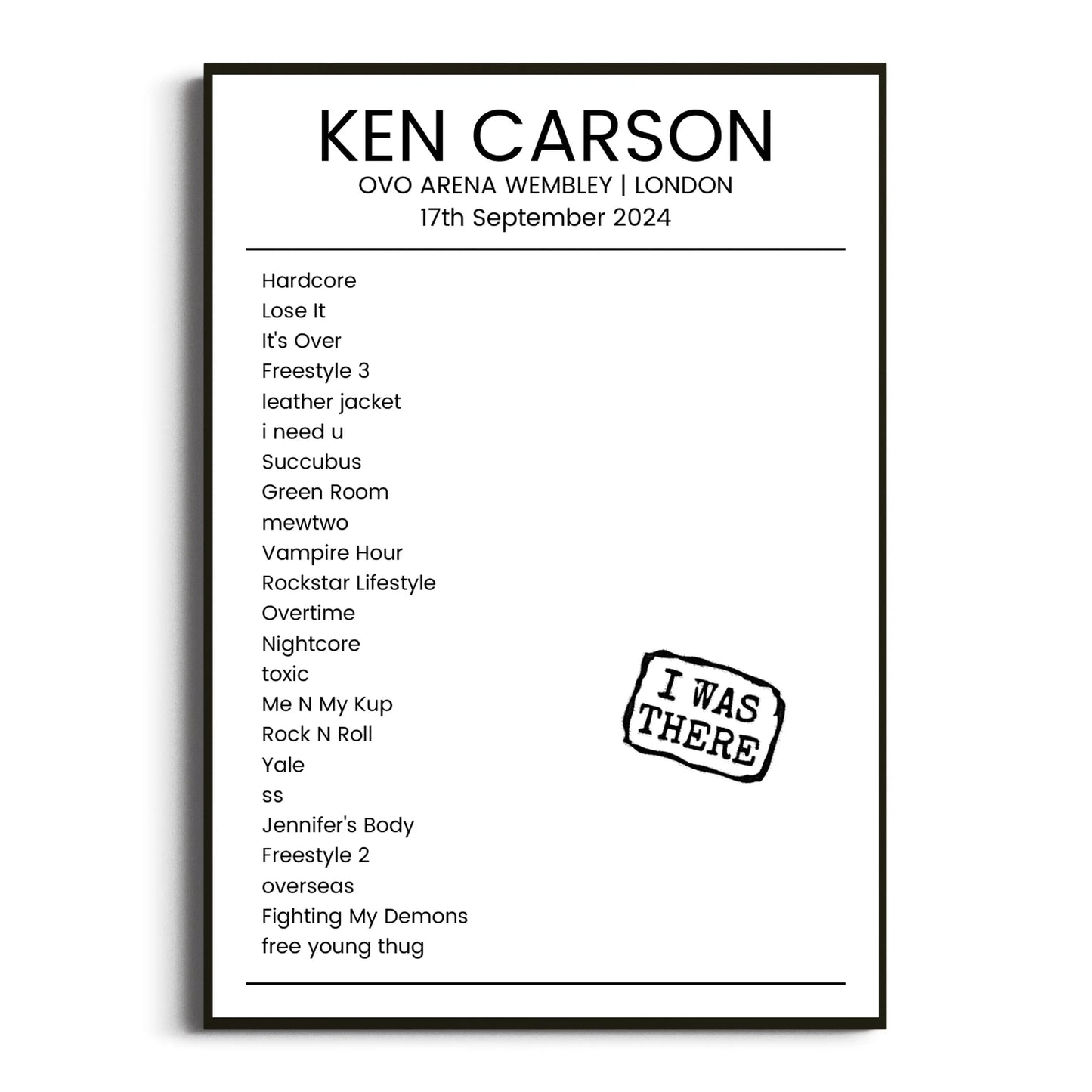 Ken Carson London 17 September 2024 Setlist Poster