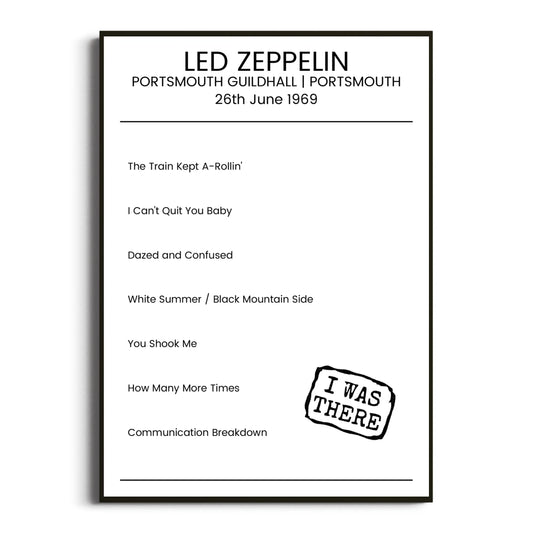 Led Zeppelin Portsmouth 26 June 1969 Setlist Poster