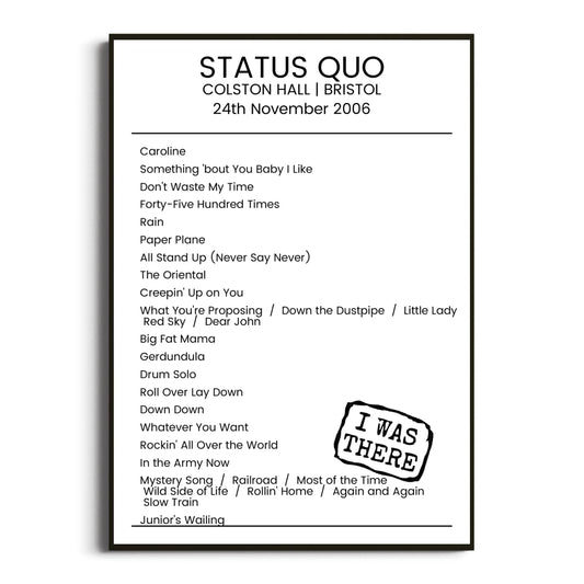 Status Quo Bristol 24 November 2006 Setlist Poster