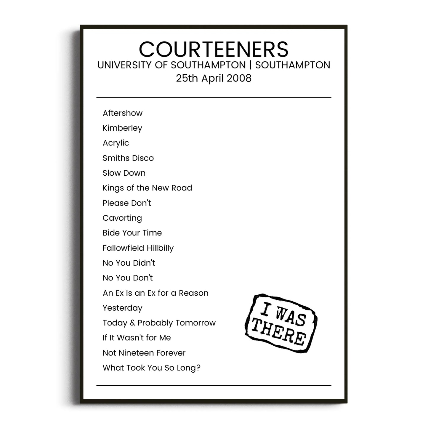 Courteeners Southampton 25 April 2008 Setlist Poster