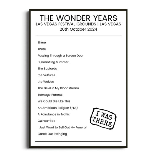 The Wonder Years Las Vegas 20 October 2024 Setlist Poster