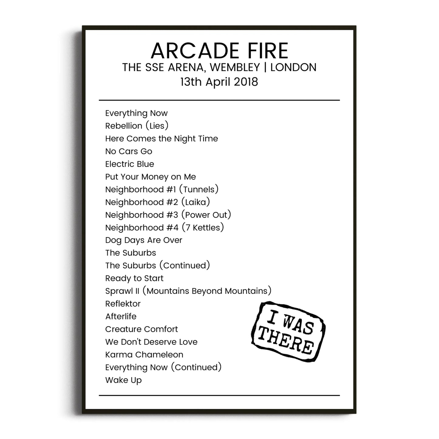 Arcade Fire London 13 April 2018 Setlist Poster