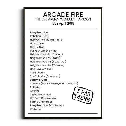 Arcade Fire London 13 April 2018 Setlist Poster