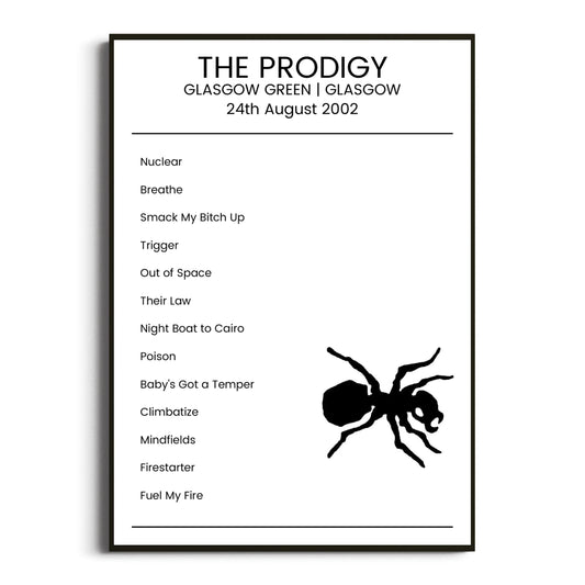 The Prodigy Glasgow 24 August 2002 Setlist Poster