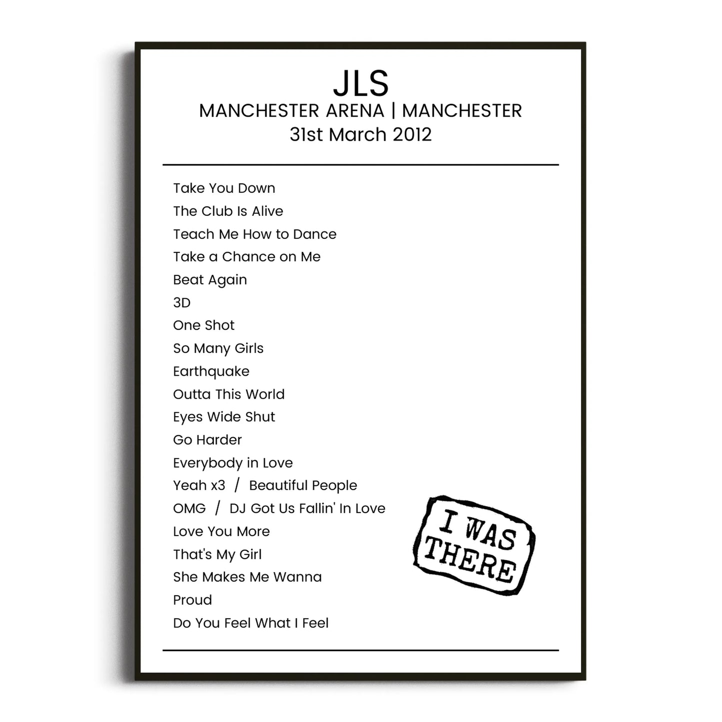 JLS Manchester 31 March 2012 Setlist Poster