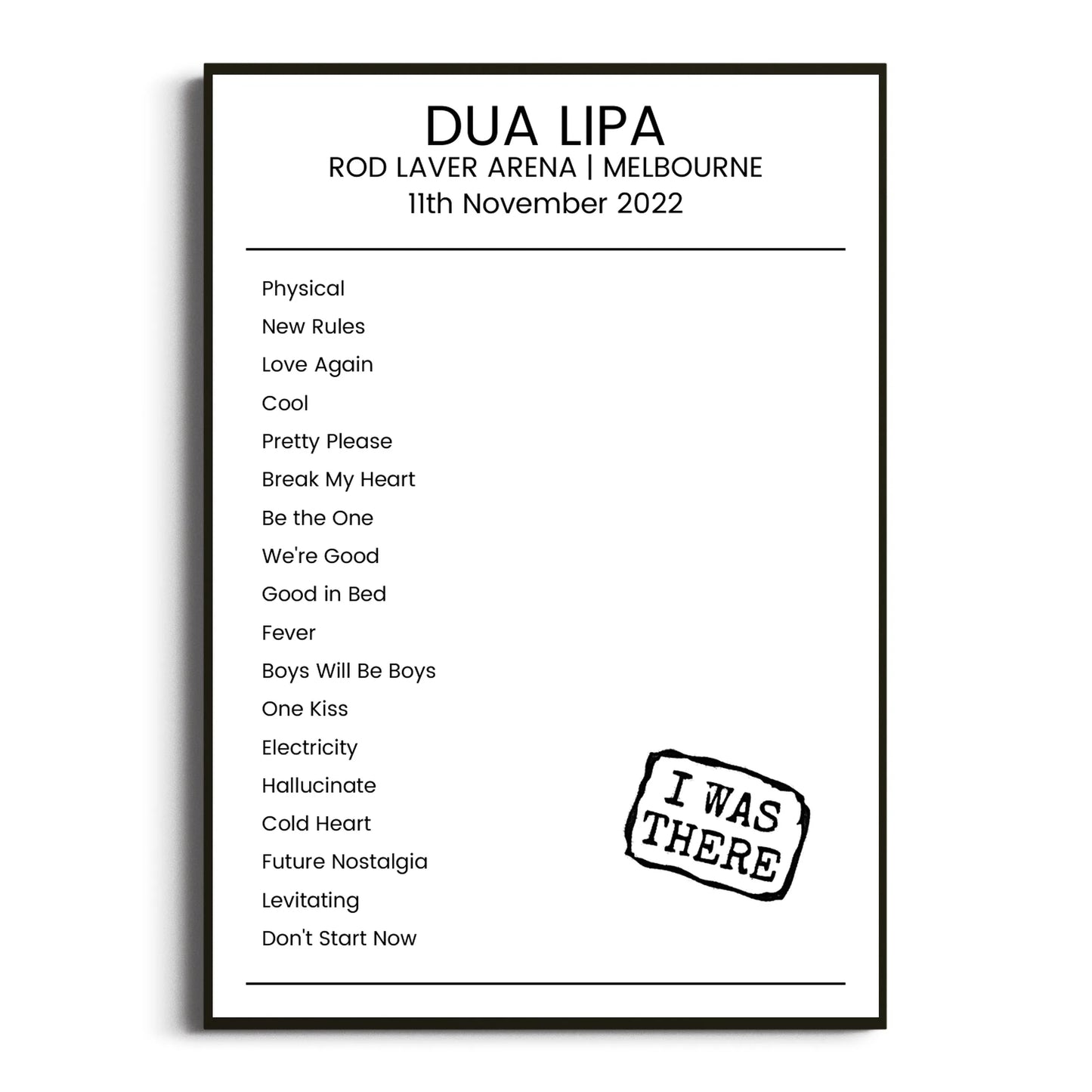 Dua Lipa Melbourne 11 November 2022 Setlist Poster