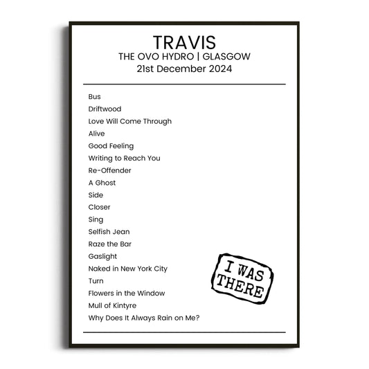 Travis Glasgow 21 December 2024 Setlist Poster