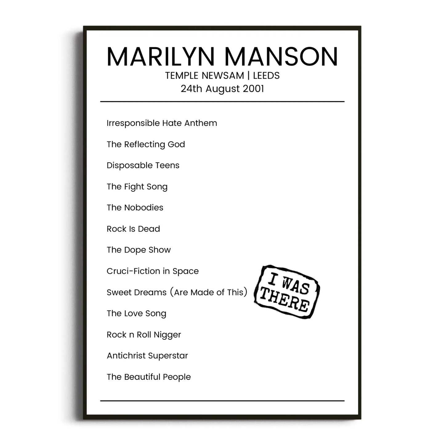 Marilyn Manson Leeds 24 August 2001 Setlist Poster