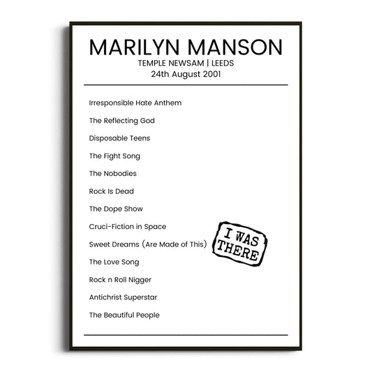 Marilyn Manson Leeds 24 August 2001 Setlist Poster