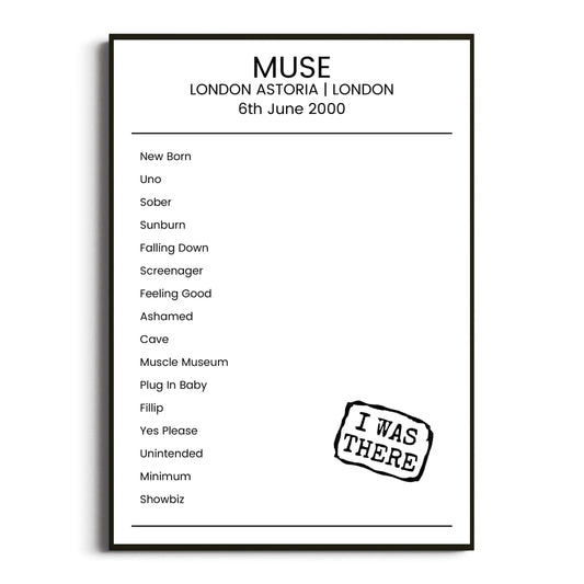 Muse London 06 June 2000 Setlist Poster